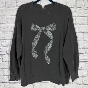 Aerie Gray Bow Graphic Sweatshirt Cozy Pullover Lounge Top Size M